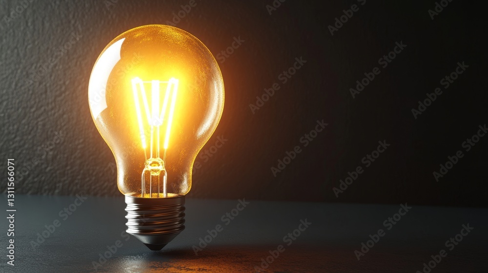 Poster glowing lightbulb icon in 3d render with detailed illumination effect
