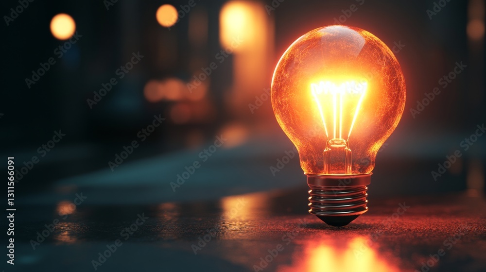 Poster glowing 3d render of a lightbulb icon with radiant illumination