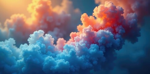 Fototapeta premium Steam rising from blue and orange misty background, vapor, blue, smoke