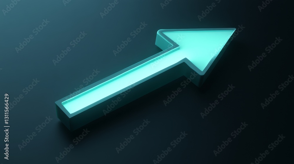 Poster glowing upward arrow icon in 3d flat design style