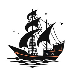 Black ship in the ocean wave