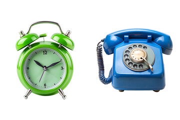 Telephone and alarm clock isolated on transparent background