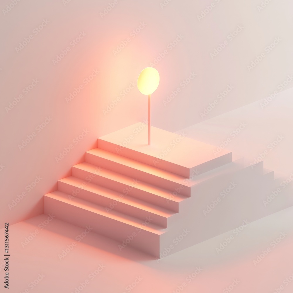 Poster minimalistic 3d isometric staircase with glowing light source