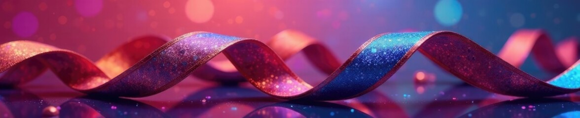 Twisted ribbons in metallic hues against a colorful background, metallic, twists, swirl