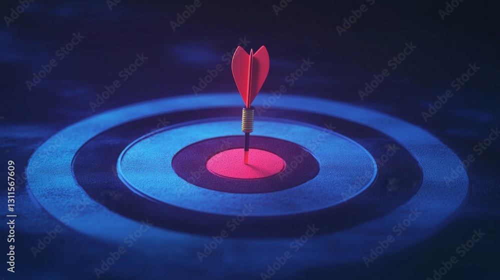 Poster polished 3d icon of dart hitting center of dartboard target