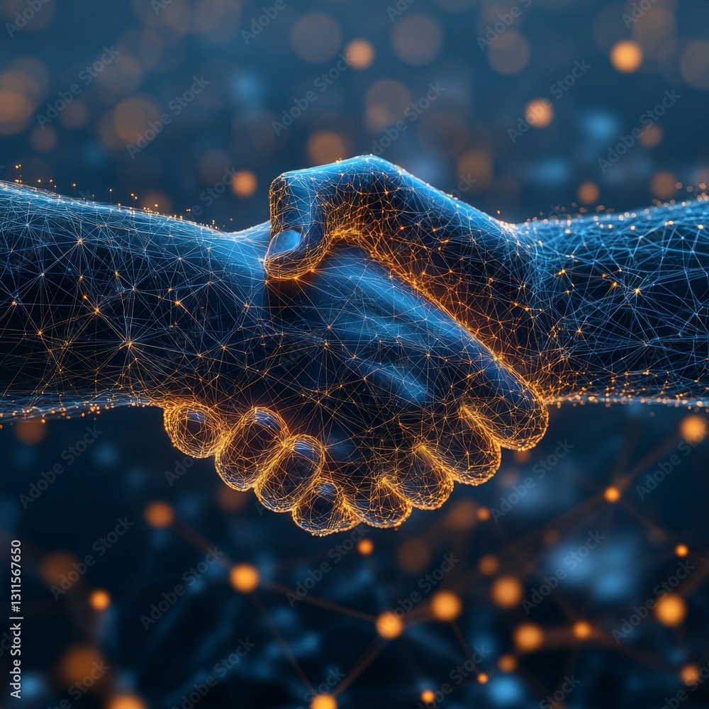 Poster polished 3d handshake symbolizing connection and collaboration inside network