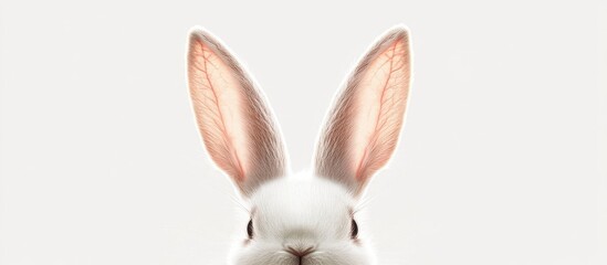 Obraz premium Easter themed backdrop with large bunny ears and whiskers centered on a clean white background creating a playful and whimsical atmosphere