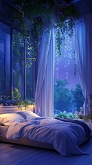 Chic and stylish bedroom with glowing warm lighting and decor