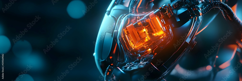 Poster a close-up of a futuristic pacemaker with glowing components -