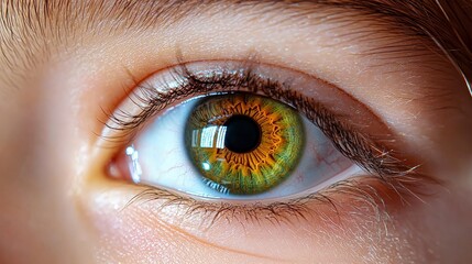 Fototapeta premium Close-up of a child's hazel eye, showing intricate details of iris, pupil, and lashes.