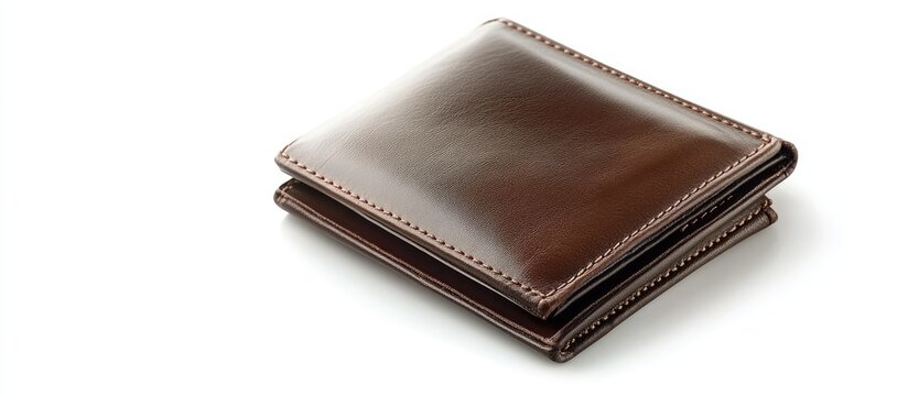 Elegant brown leather men's wallet folded on a white background showcasing craftsmanship and sophistication with a polished finish and neat stitching.