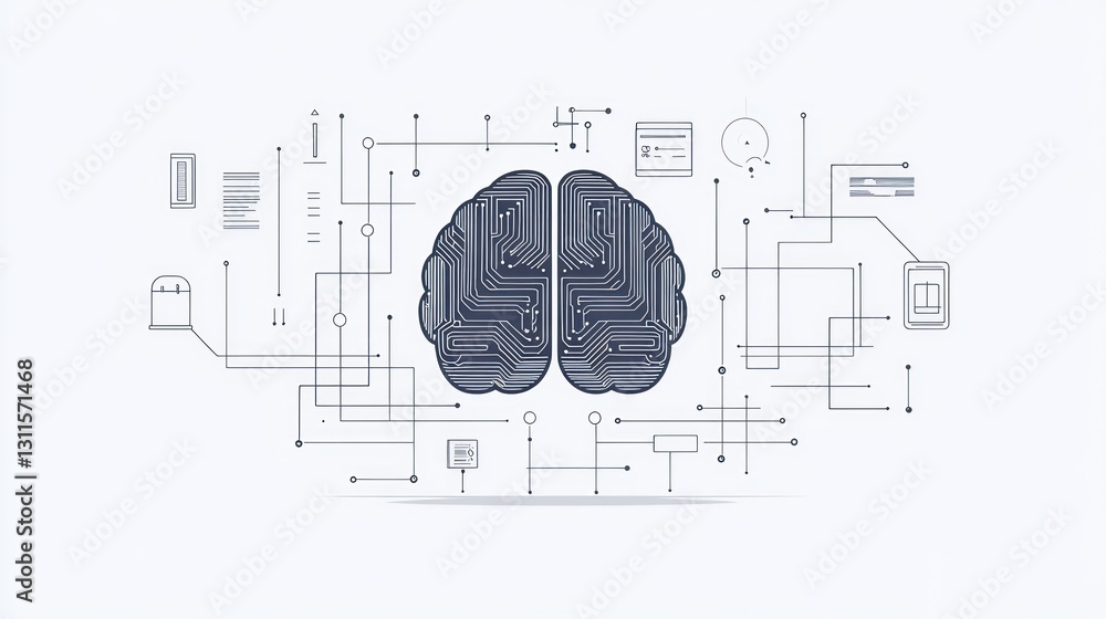 Poster human brain with connected circuit design, representing ai technology. stock photo for technology an