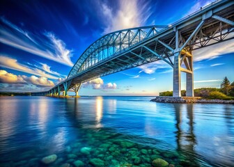 Fototapeta premium Stunning Blue Water Bridge Panorama, Lake Huron - High Resolution Stock Photo