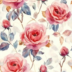 Stunning watercolor painting of pink roses capturing their delicate beauty and softness Seamless Texture