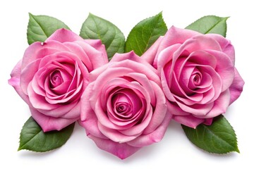 Naklejka premium Pink Rose Bouquet, Top View, Floral Decoration, Gift Design, Isolated Roses, White Background, Flower Photography