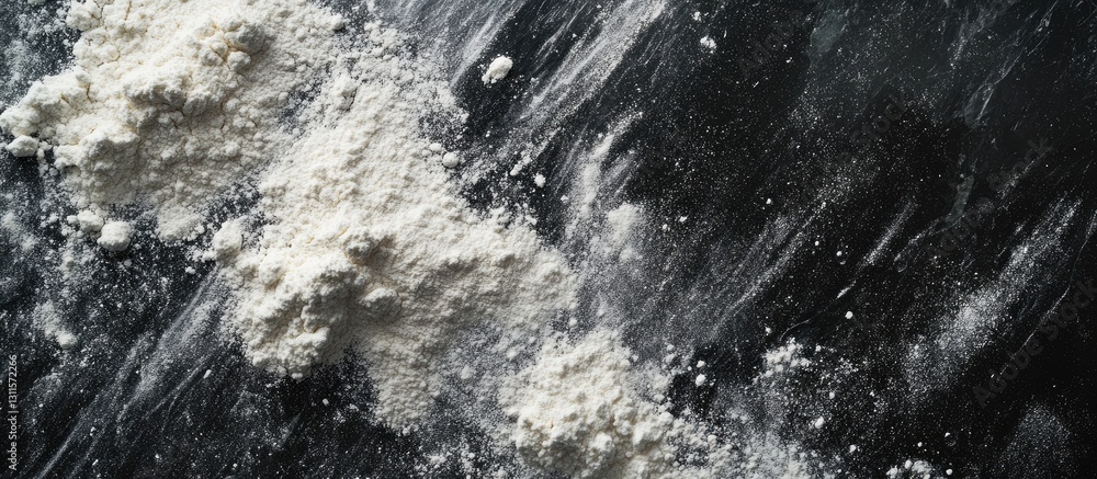 Aufkleber flour scattered across a dark surface with dynamic splashes of white; the chaotic arrangement highli