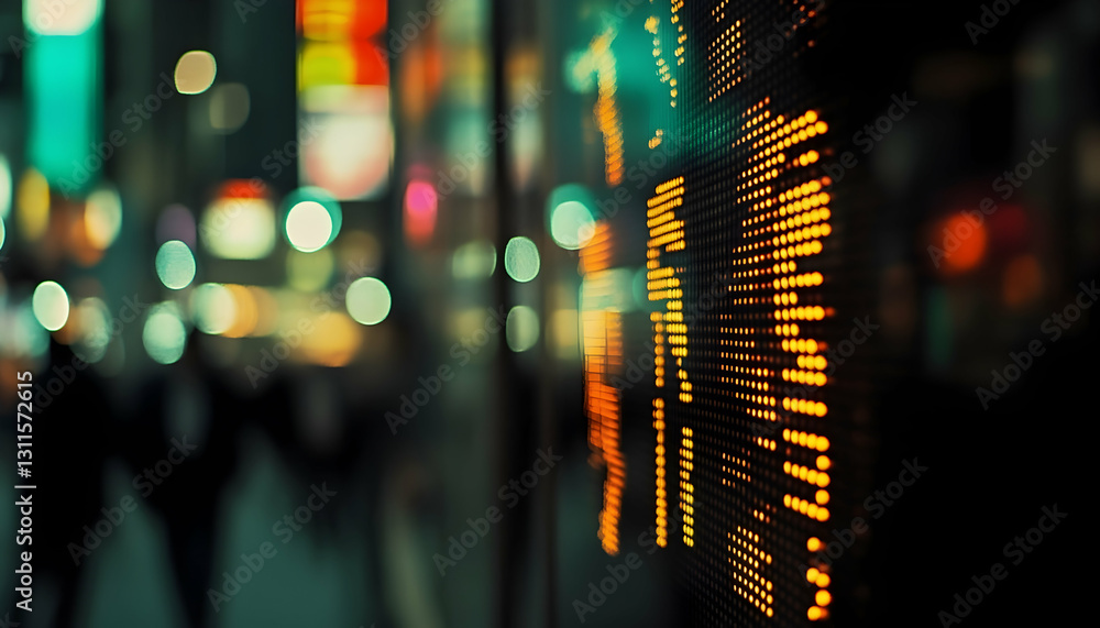 Poster a close-up of a stock market index board with changing numbers -