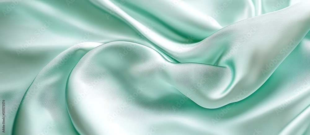 Poster elegant mint green satin fabric draping softly with smooth texture and subtle sheen in the foregroun