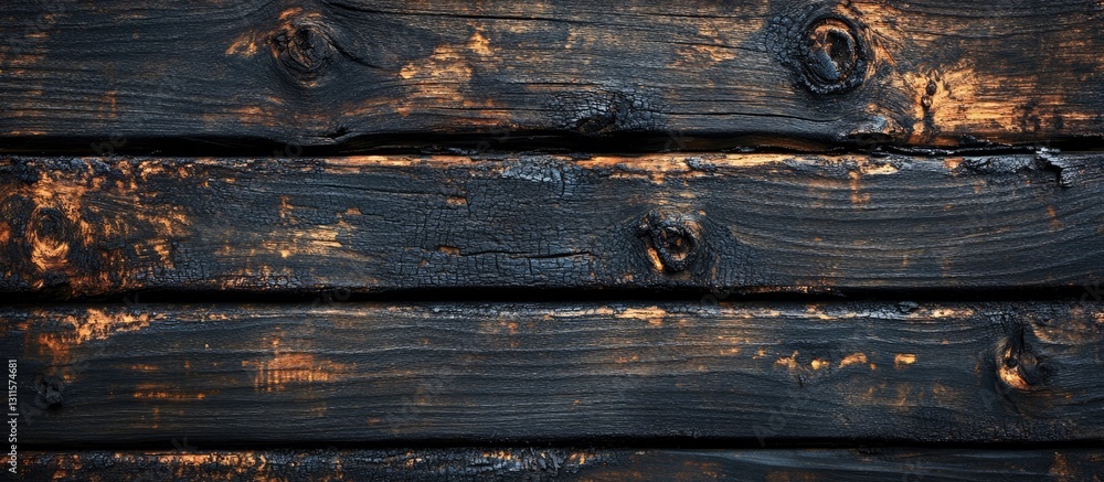 Poster vintage charred wood planks texture featuring a dark black and brown color scheme with a tripartite 