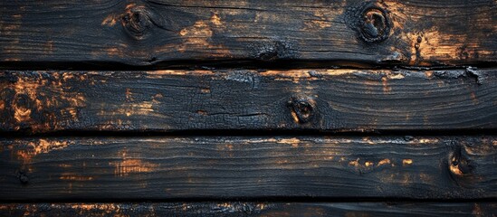 Vintage charred wood planks texture featuring a dark black and brown color scheme with a tripartite pattern visible across the surface.