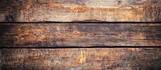 Fototapeta premium Vintage wooden texture in warm brown tones featuring weathered planks arranged horizontally, providing ample copyspace for text or images.