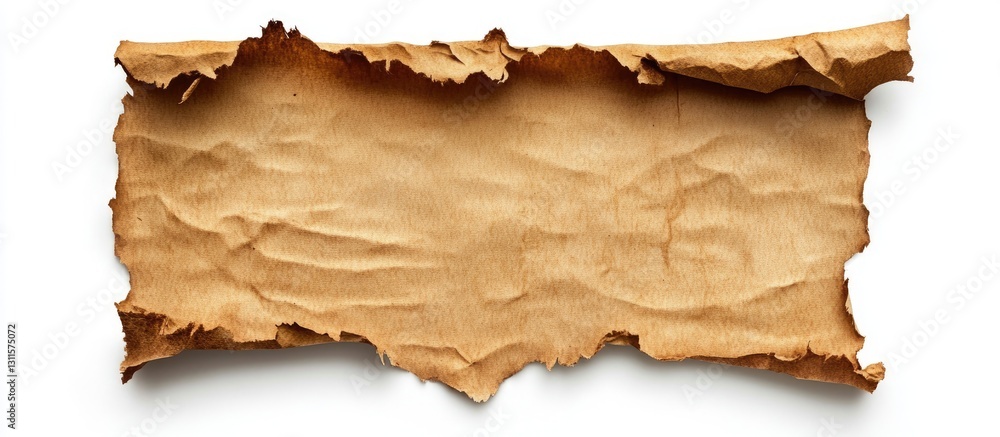 Poster torn vintage paper with rough edges on a clean white background providing ample copy space for text 
