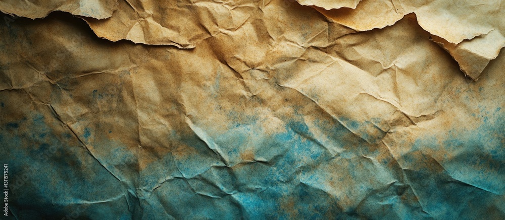 Aufkleber tattered vintage paper texture in yellowed and crumpled layers displaying brown and blue stains with