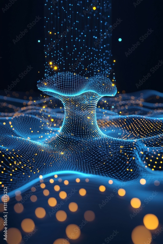Poster a glowing neural network visualized in 3d.