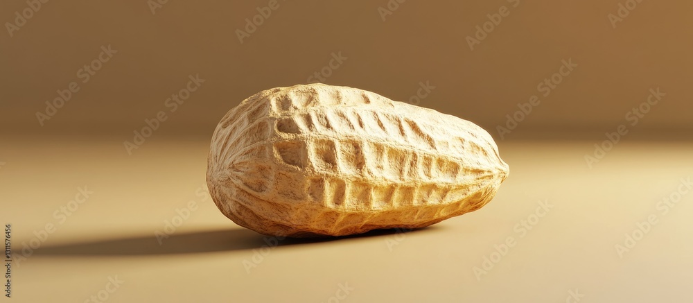 Poster realistic close-up of a single shelled peanut with textured surface on a soft beige background showc