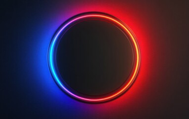Fototapeta premium Futuristic Neon Ring with Red and Blue Glow on Dark Background for Modern Design Projects