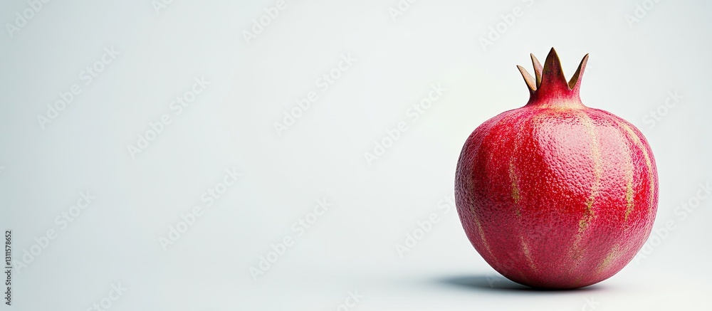 Poster fresh ripe pomegranate on light gray background with subtle gradients showcasing vibrant red color a