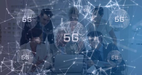 Collaborating in office, business team using animation with 5G network connections - Powered by Adobe