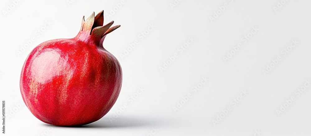 Aufkleber vibrant red pomegranate resting on a minimalistic white background left aligned with ample negative 