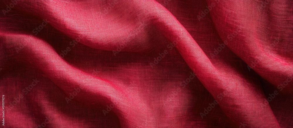 Poster raspberry red cotton linen fabric texture with soft waves showcasing a rich, deep hue in a panoramic