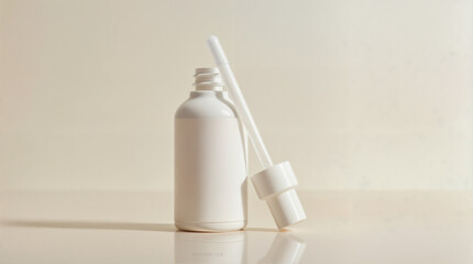 A bottle of lotion with a white cap and a white applicator