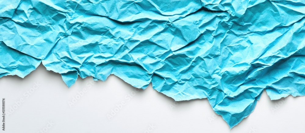 Aufkleber crumpled cyan paper texture with diagonal torn edge on white background featuring wrinkles and creas