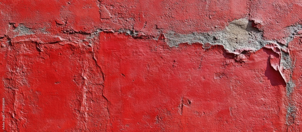 Poster gritty red wall texture with fading patches and cracks showcasing a rugged surface in shades of deep