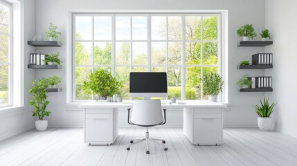 Modern workspace with garden view
