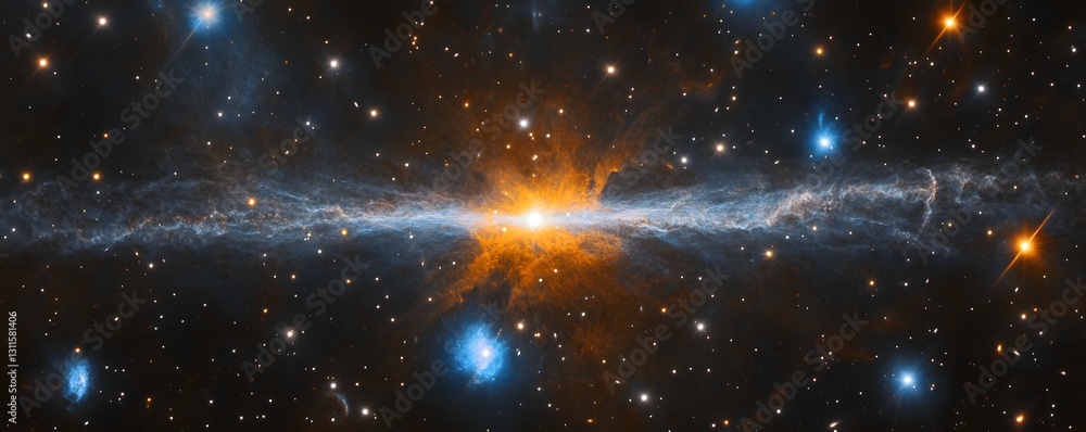 Wall mural light bursts from a distant galactic core