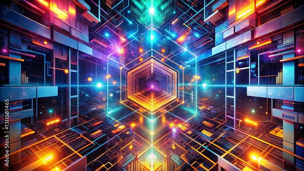 Poster stylish engineering science background: abstract geometric design with circuits and data streams