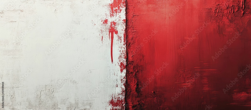 Aufkleber red and white textured cement wall with a prominent red paint stroke on the right side, creating a s