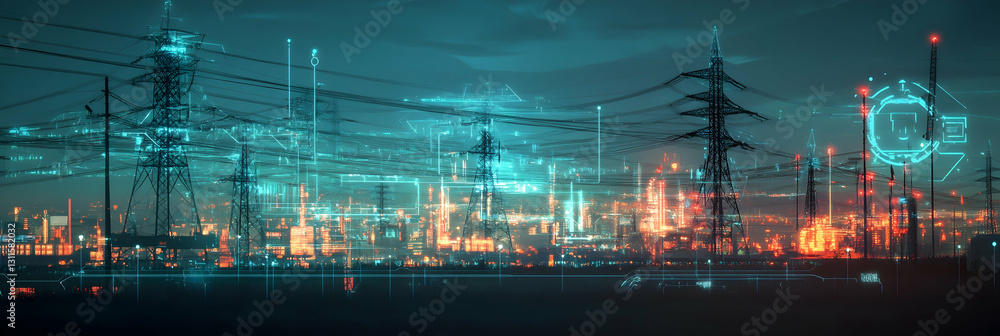 Poster a futuristic ai-powered energy grid optimizing power distribution -