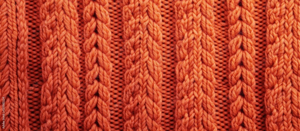 Poster warm salmon red and orange knitted sweater texture backdrop with prominent cable patterns creating a