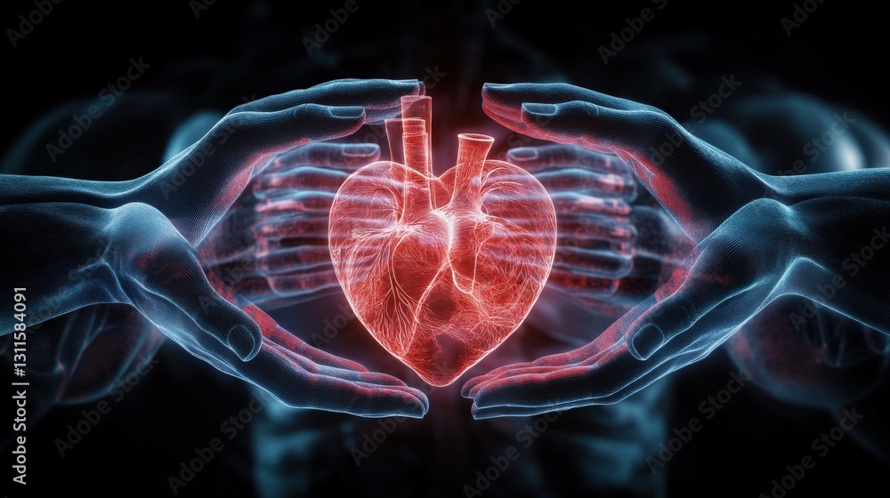 Poster heartfelt connection captivating visualization of a heart embraced by hands abstract art digital env