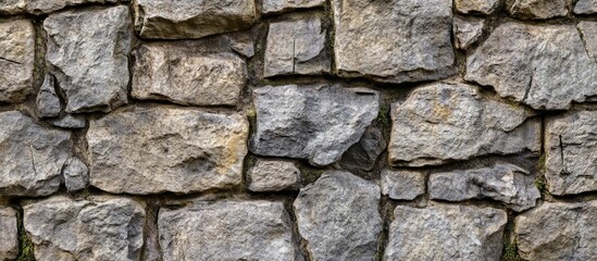 Stone wall texture featuring irregularly shaped gray stones arranged in a seamless pattern with earthy tones and subtle variations in shading.