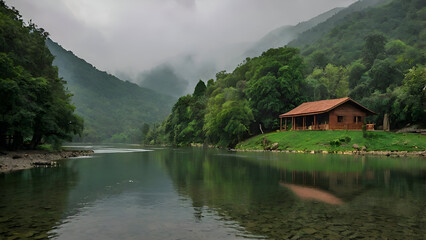 Fototapeta premium mountain landscape with lake and mountains