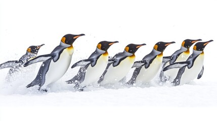 Obraz premium Generic Group Penguins Moment Sliding Snow Quick Tasty
