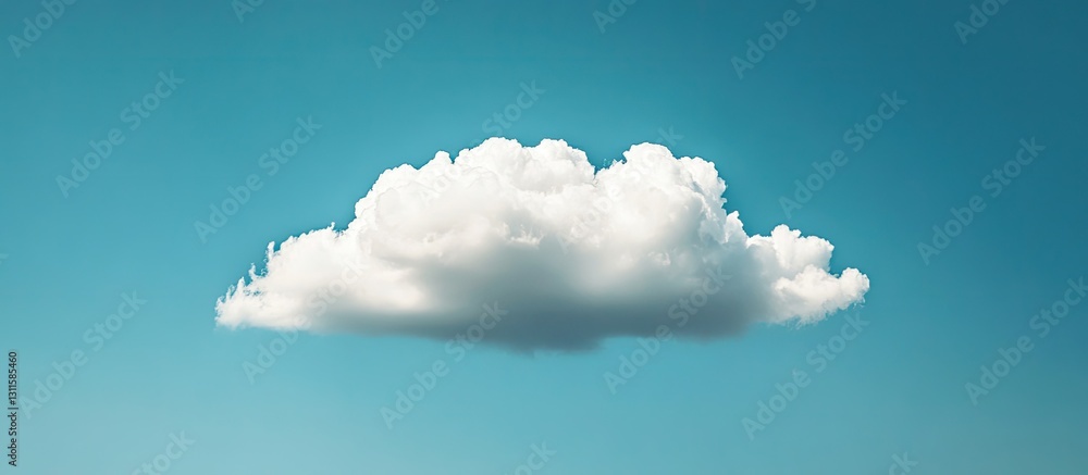 Poster single fluffy white cloud centered in vibrant blue sky with a smooth gradient, ideal for backdrop or