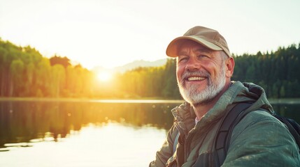 Early Morning Catch with Smiling Fisherman by Serene Lake Scene