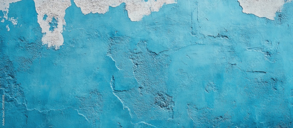 Poster textured sky blue cement wall with weathered white patches creating abstract patterns, featuring amp